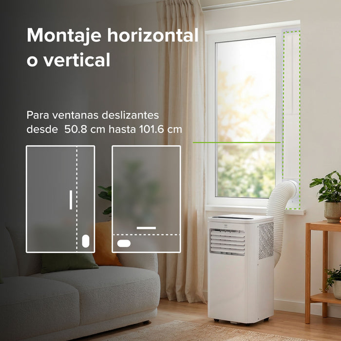 Aire acondicionado portátil 3 en 1 instalado en ventana con kit de montaje ajustable para hogar.