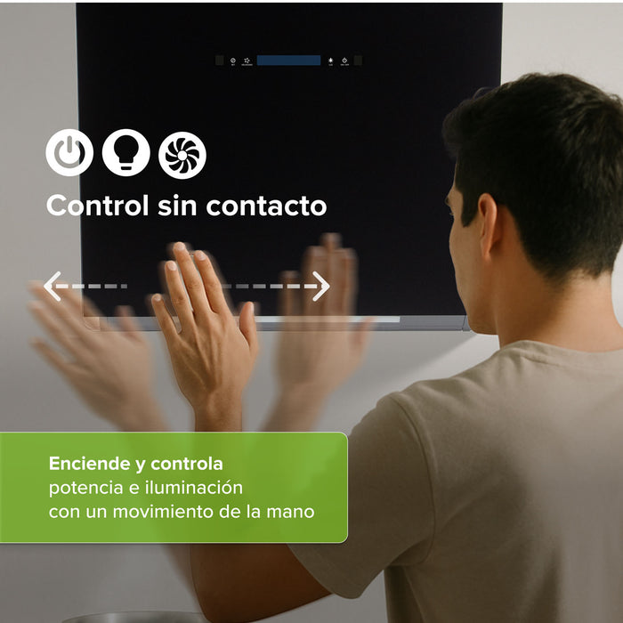 Campana de cocina de pared 80 cm de vidrio templado con tecnología sin contacto - negro