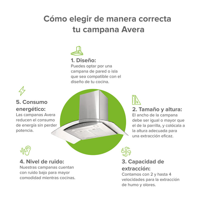 Campana de cocina de pared curva 90 cm en acero inoxidable y vidrio templado