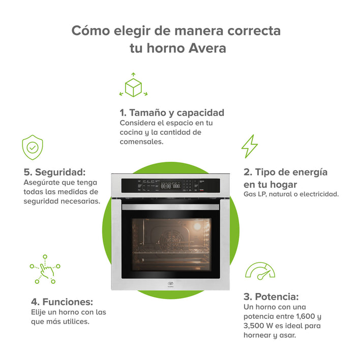 Horno empotrable a gas LP 58 L control táctil con convección, freidora de aire, limpieza a vapor - 14 funciones