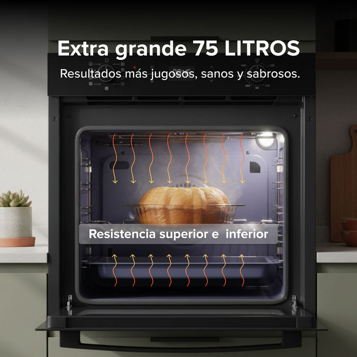 Horno empotrable eléctrico 75 L 220 V digital con freidora de aire y 8 funciones integradas + Recubrimiento cerámico