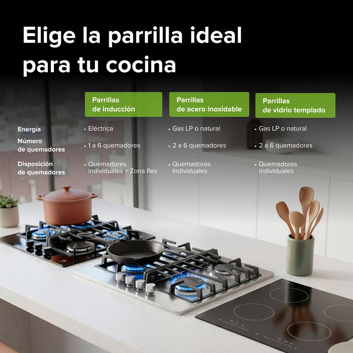 Parrilla de inducción 2 quemadores 68 cm horizontal 2000 W 120 V