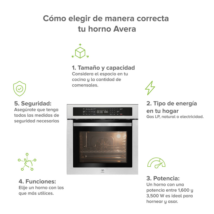 Horno empotrable a gas natural 58 L control táctil con convección, freidora de aire, limpieza a vapor - 14 funciones