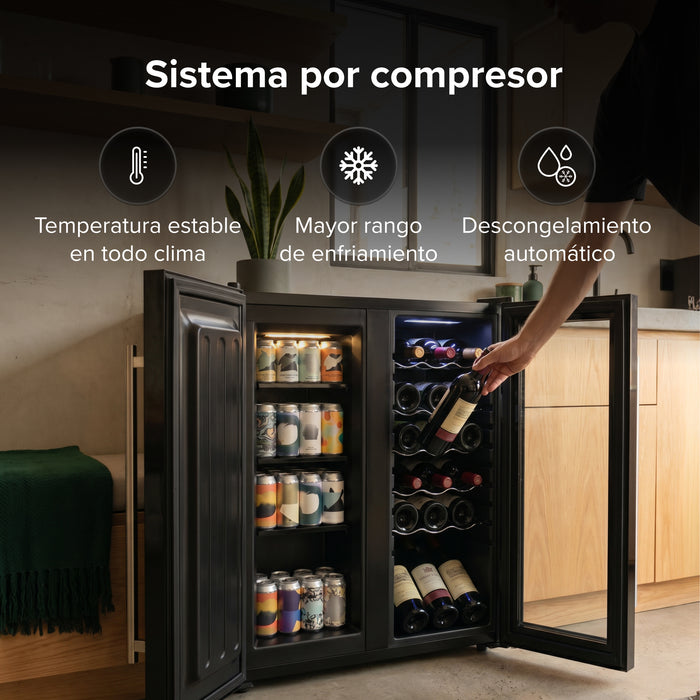 Cava de vinos 18 botellas con congelador de 36 L, 3 en 1 con doble zona de temperatura 92 L 3.24 pies cúbicos
