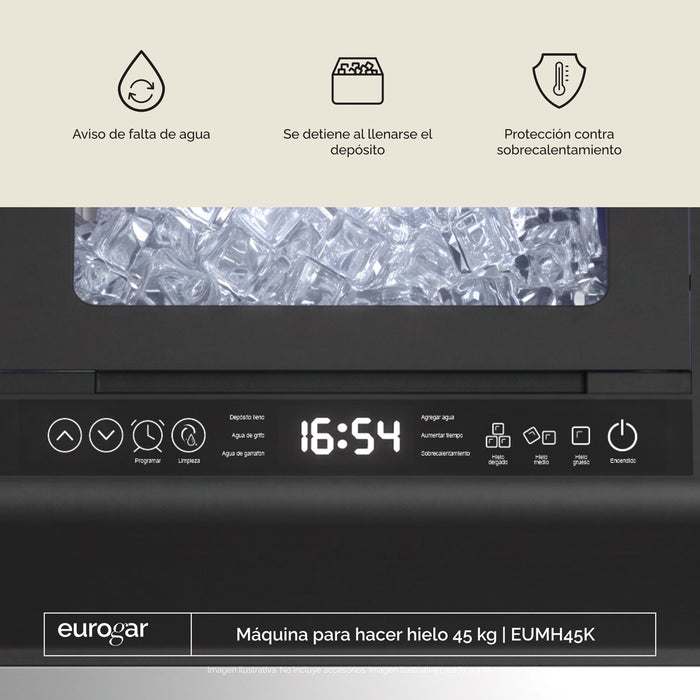Máquina de hielo comercial con 2 tipos de llenado - hasta 45 kg al día y 8.6 kg de depósito - eurogar