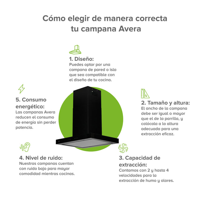 Campana de cocina para isla tipo T 76 cm, 780 m3/h de extracción control táctil y WiFi con temporizador, acero inoxidable - negro