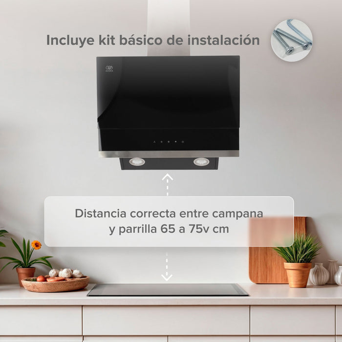 Campana de cocina de pared de 60 cm de vidrio templado con panel digital - negro