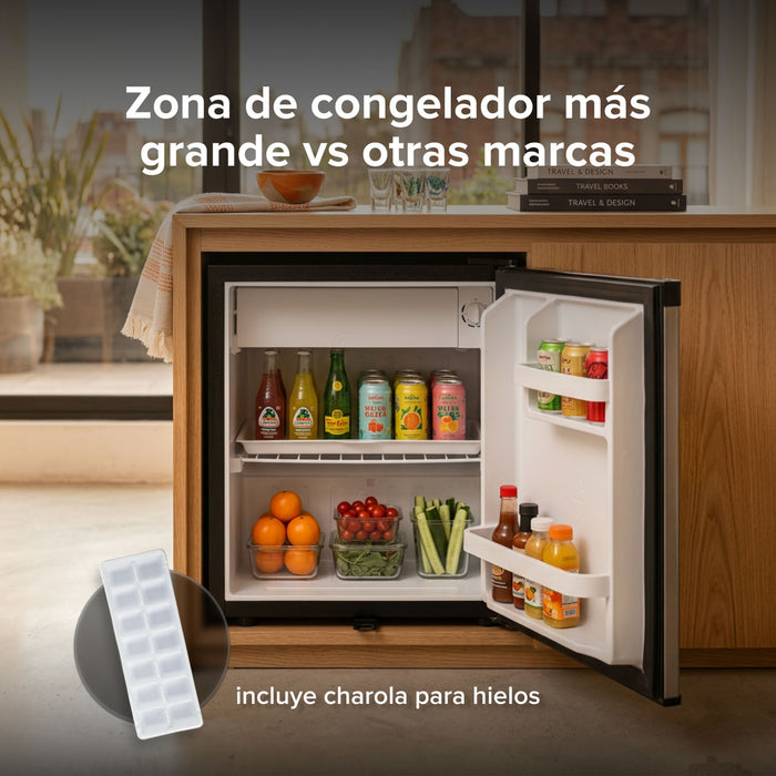 Frigobar 45 L 1.6 pies cúbicos con puerta reversible y llave - plata