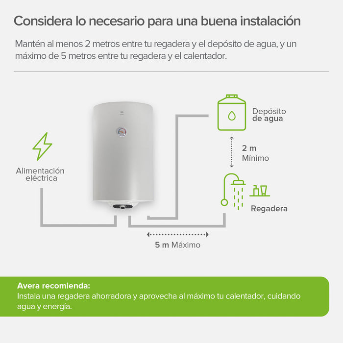 Calentador de agua de depósito eléctrico 80 Litros 127 V, 2 Servicios