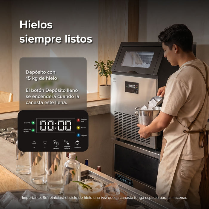 Máquina de hielo comercial con 2 tipos de llenado - hasta 60 kg al día y 15 kg de depósito