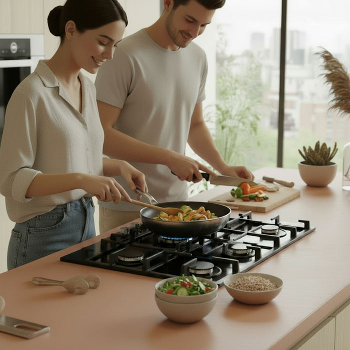 Parrilla de gas 6 quemadores 90 cm en vidrio templado premium - negro