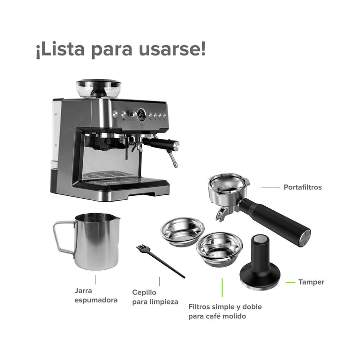 Máquina de café espresso 2.8L con molino, espumador y 19 bares de presión