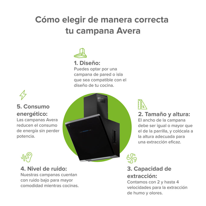 Campana de cocina de pared 60 cm de vidrio templado con tecnología sin contacto - negro