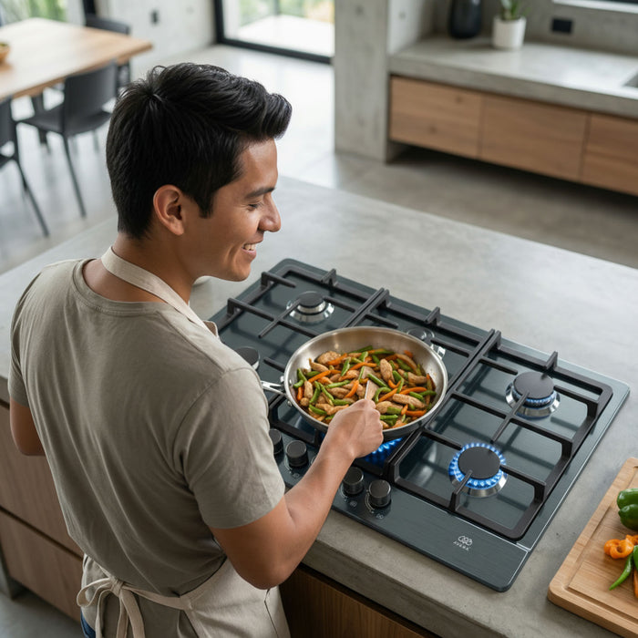 Parrilla de gas 6 quemadores 86 cm en acero inoxidable - negro