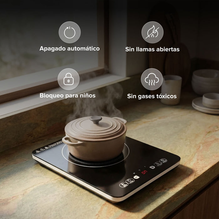 Parrilla de inducción 1 quemador 29 cm soporta 11 kg 1500 W 120 V