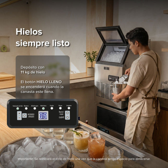 Máquina de hielo comercial con 2 tipos de llenado - hasta 45 kg al día y 11 kg de depósito