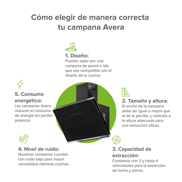 Campana de cocina de pared 90 cm de vidrio templado con tecnología sin contacto - negro