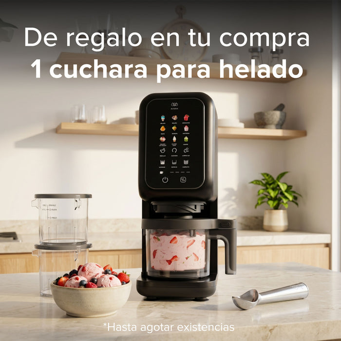 Máquina de helados Avera MHM01 negra con panel táctil, 3 vasos de 450ml y cuchara para helado de regalo.