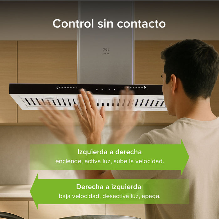 Campana de cocina de isla tipo T 90 cm acero inoxidable con tecnología sin contacto