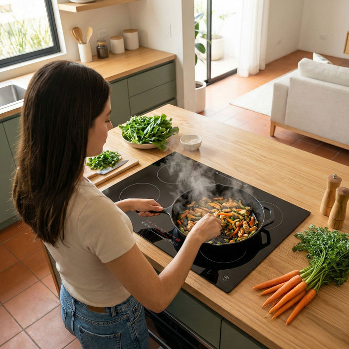 Combo Parrilla de inducción 5 quemadores con booster 77 cm + Horno eléctrico 67 L 127 V