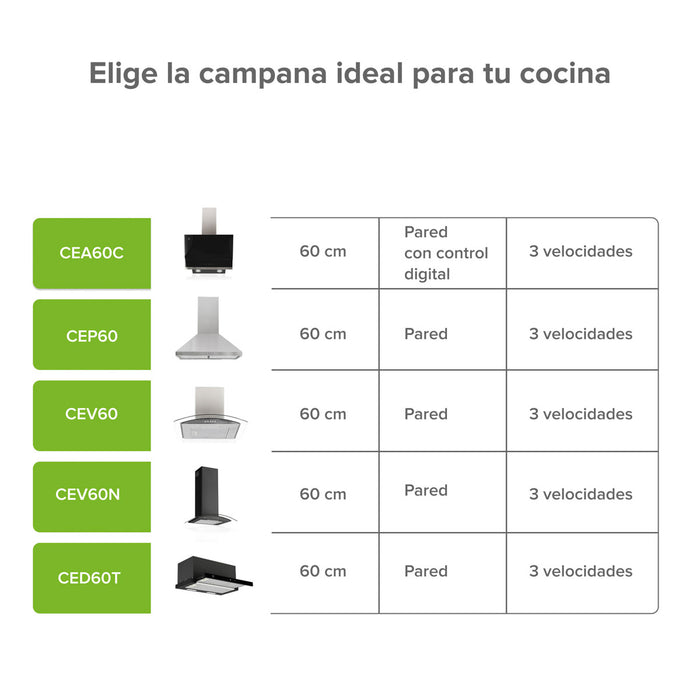 Campana de cocina de pared de 60 cm de vidrio templado con panel digital - negro