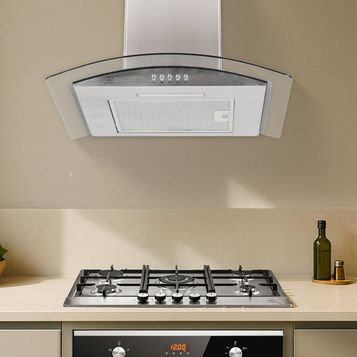 Campana de cocina de pared 60 cm en acero inoxidable y vidrio templado