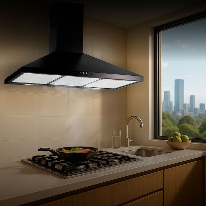 Campana de cocina de pared piramidal 90 cm en acero inoxidable - negro