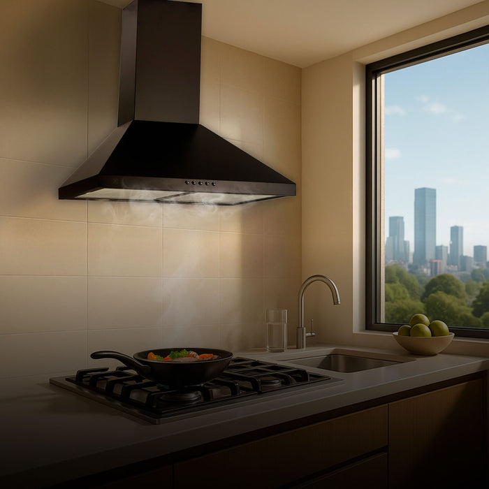 Campana de cocina de pared piramidal 60 cm en acero inoxidable - negro