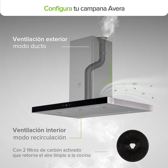 Campana de cocina de isla tipo T 90 cm acero inoxidable con tecnología sin contacto