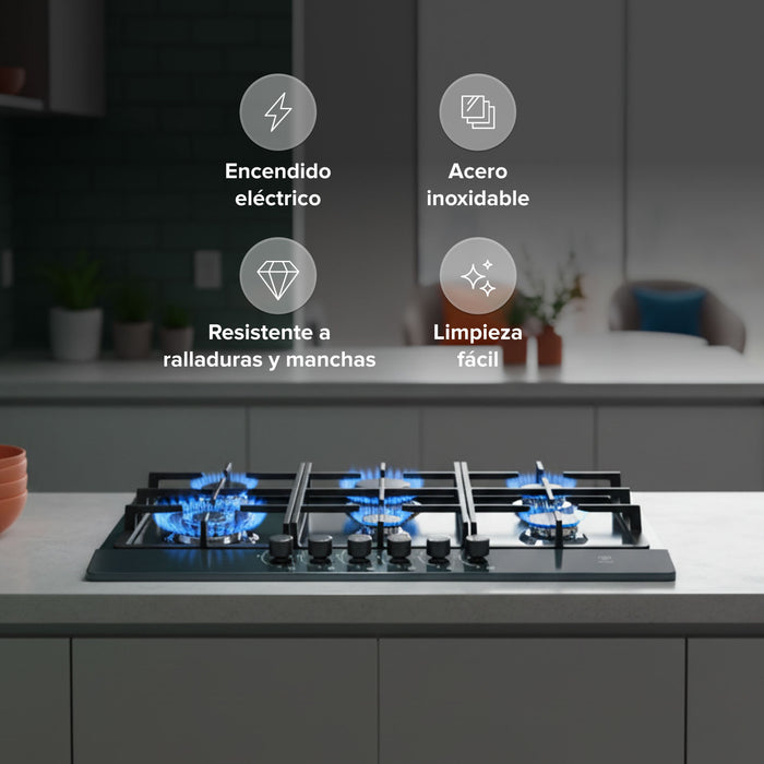 Parrilla de gas 6 quemadores 86 cm en acero inoxidable - negro