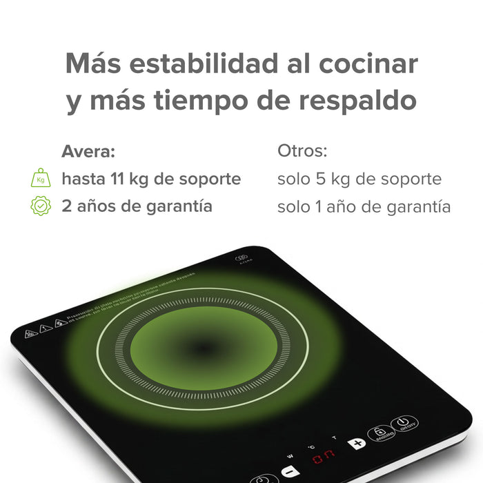 Parrilla de inducción 1 quemador 29 cm soporta 11 kg 1500 W 120 V