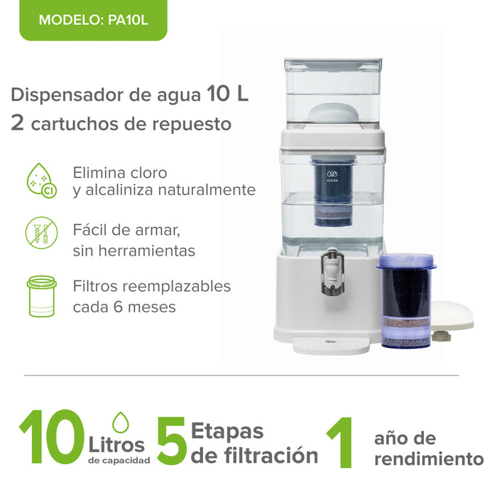 Combo Filtro dispensador de agua 10 L con 1 cartucho adicional - 1 año de rendimiento