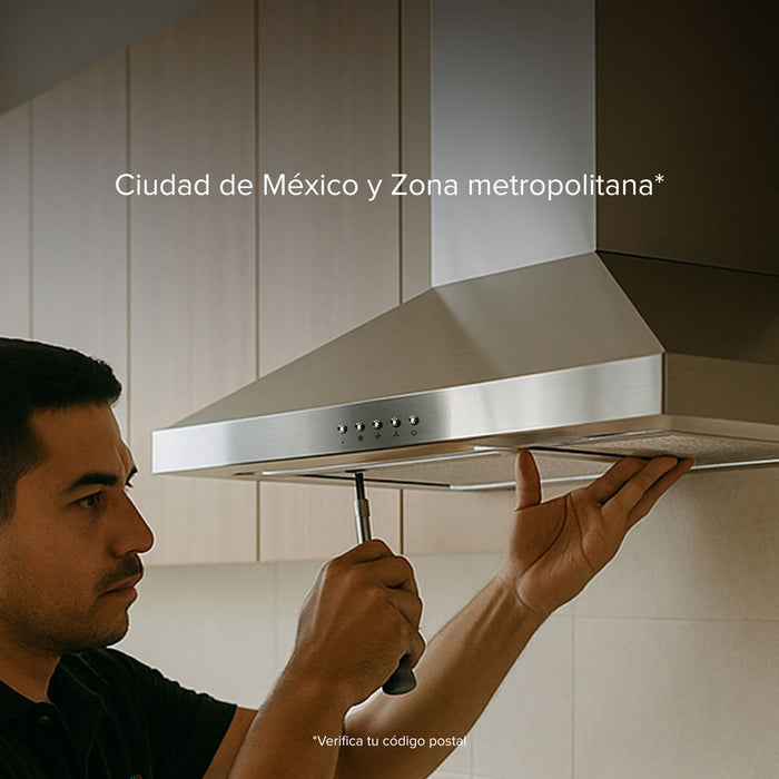 Campana de cocina para isla tipo T 90 cm, 780 m3/h de extracción control táctil y de gestos, acero inoxidable
