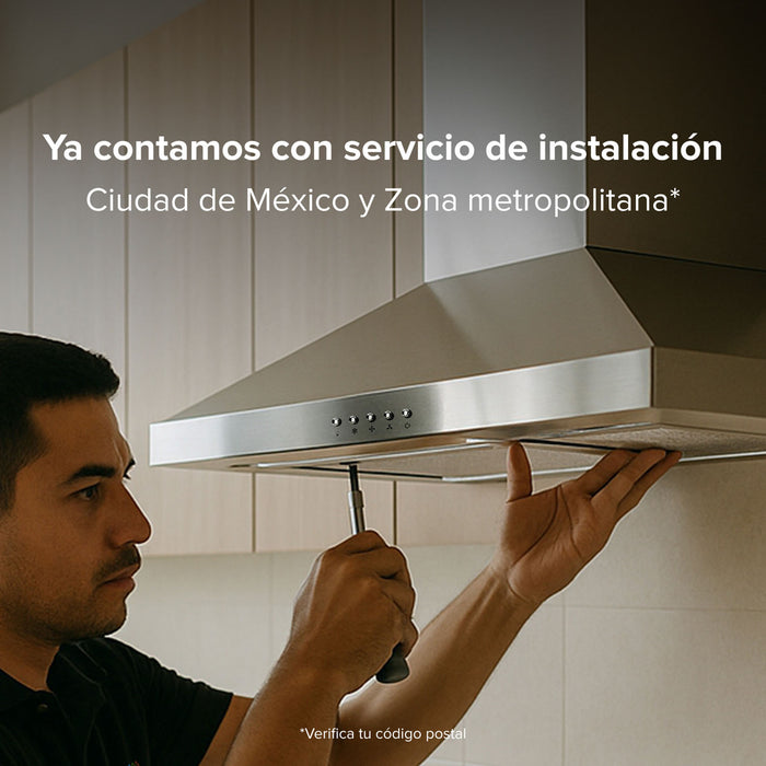 Campana de cocina de pared curva 80 cm en acero inoxidable y vidrio templado