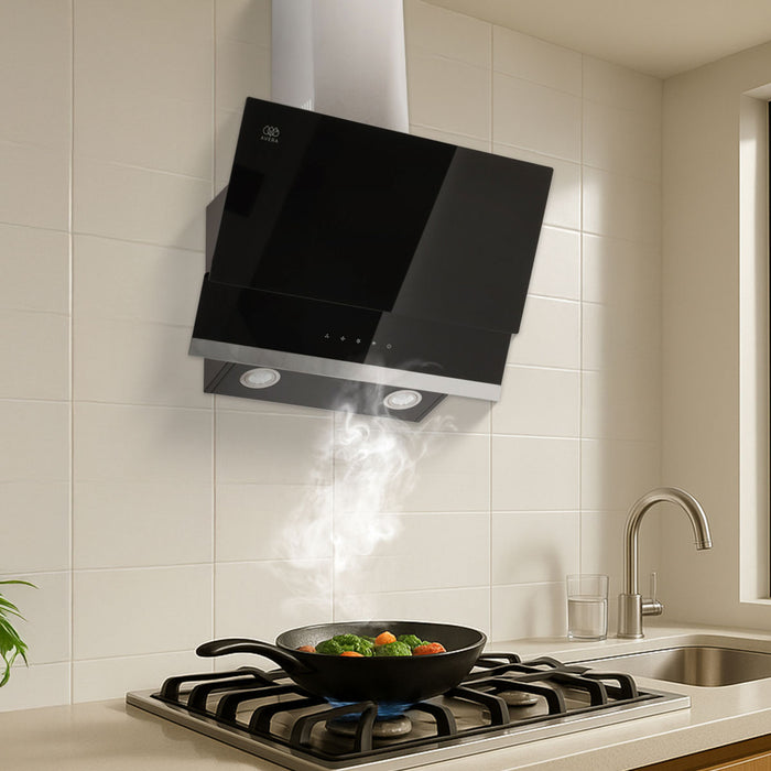 Campana de cocina de pared de 60 cm de vidrio templado con panel digital - negro