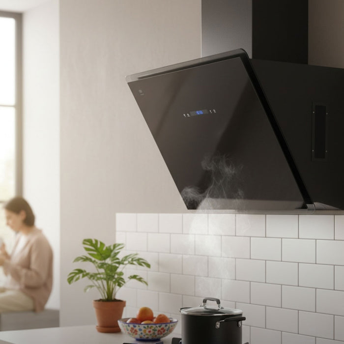 Campana de cocina de pared 60 cm de vidrio templado con tecnología sin contacto - negro