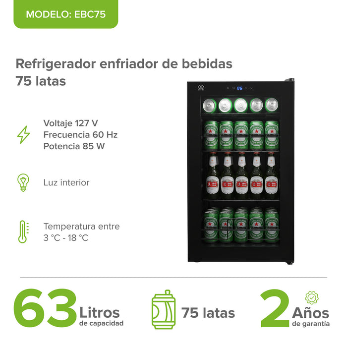 Refrigerador enfriador de bebidas 75 latas Capacidad 63L