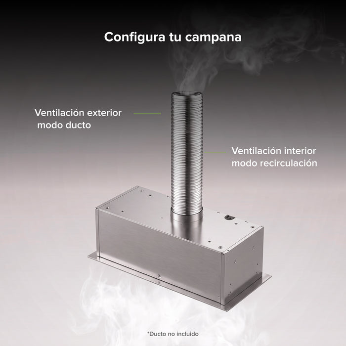 Campana de cocina empotrable oculta 80 cm, 270 m³/h de extracción, acero inoxidable