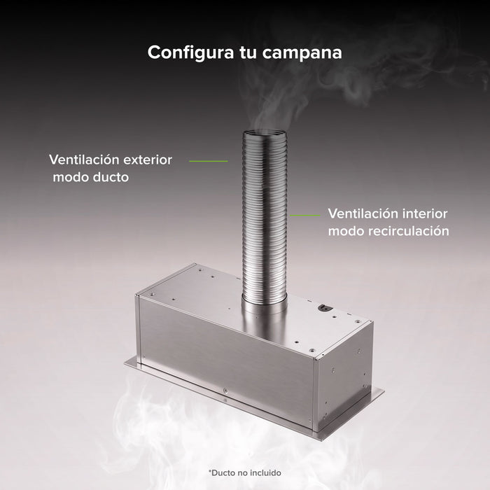 Campana de cocina empotrable oculta 60 cm, 270 m³/h de extracción, acero inoxidable