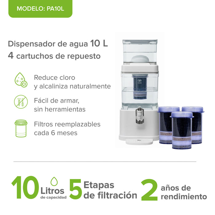 Combo Filtro dispensador de agua 10 L con 1 cartucho adicional - 1 año de rendimiento