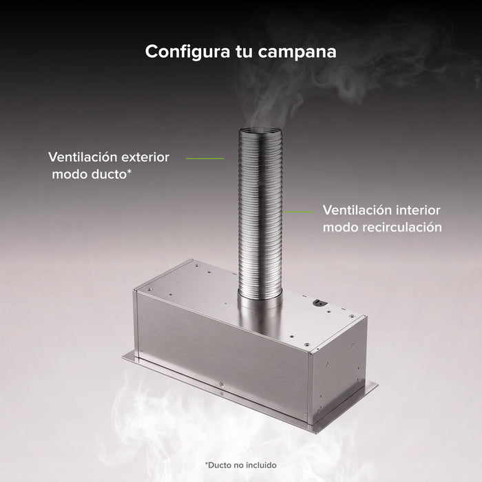 Campana de cocina empotrable oculta 90 cm, 270 m³/h de extracción, acero inoxidable
