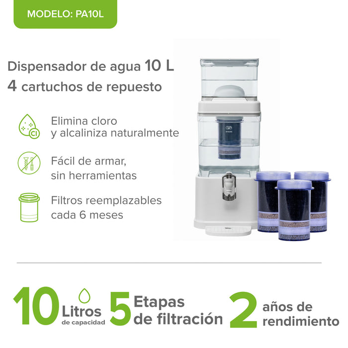 Combo Filtro dispensador de agua 10 L con 3 cartuchos adicionales - 2 años de rendimiento