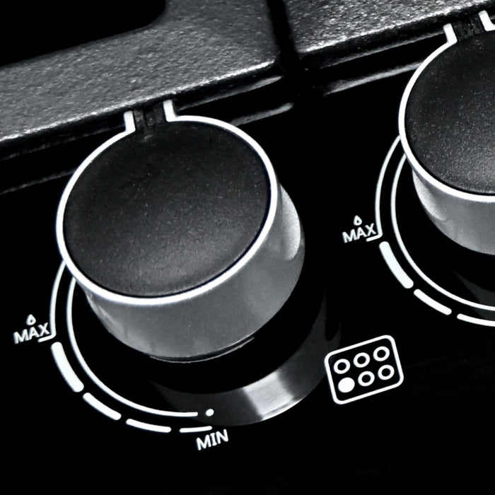 Parrilla de gas 6 quemadores 90 cm en vidrio templado premium - negro