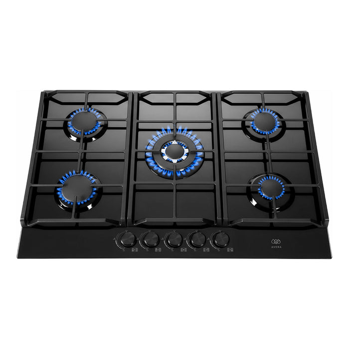 Parrilla de gas 5 quemadores 88 cm en vidrio templado premium - negro