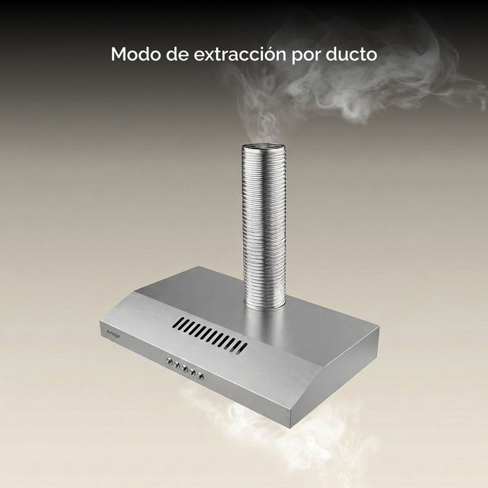 Campana de cocina de pared 60 cm, 180 m³/h de extracción, acero inoxidable - eurogar