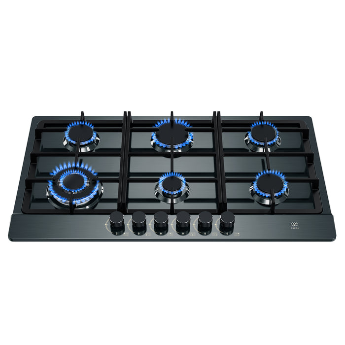 Parrilla de gas 6 quemadores 86 cm en acero inoxidable - negro