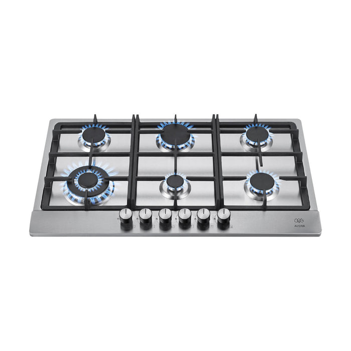 Combo Parrilla de gas 6 quemadores + Campana pared con cristal templado 90 cm