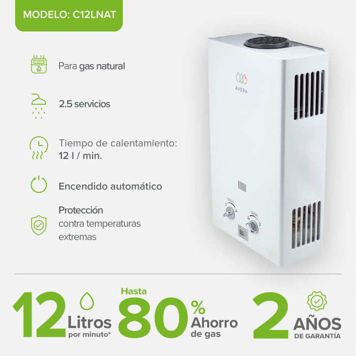 Calentador de agua instantáneo para gas natural 12 L