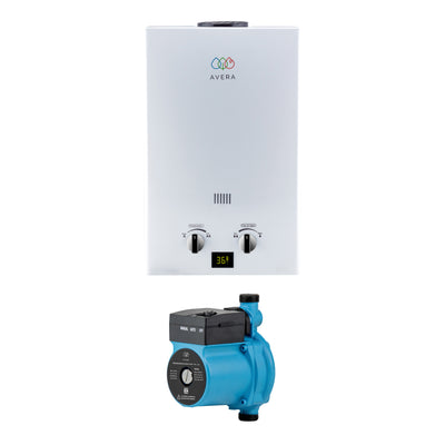 Combo Calentador instantáneo gas LP 12 L, 2.5 Servicios + Presurizador 35 L