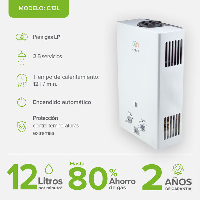 Calentador de agua instantáneo para gas LP 12 L